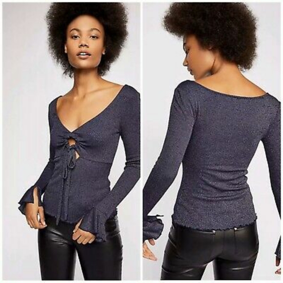 Free People Tops - FREE PEOPLE tie front midnight blue top
